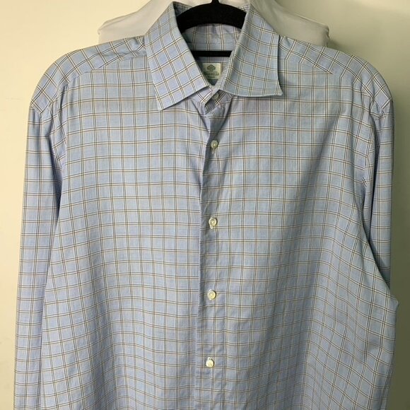 Borrelli Napoli Men's Blue Plaid Long Sleeve Button Down Shirt Size 15 1/2 - Picture 2 of 16